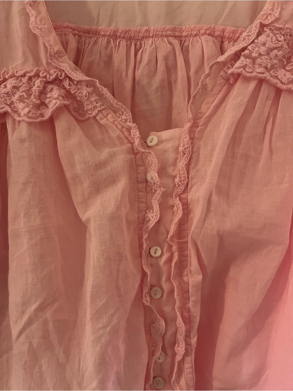 Free People Pink Ruffled Button-Front Crop Blouse - Picture 5 of 5